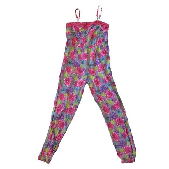 Route 66 Spaghetti Strap PInk Floral Pants Jumper Large 10/12 EUC - Picture 1 of 2